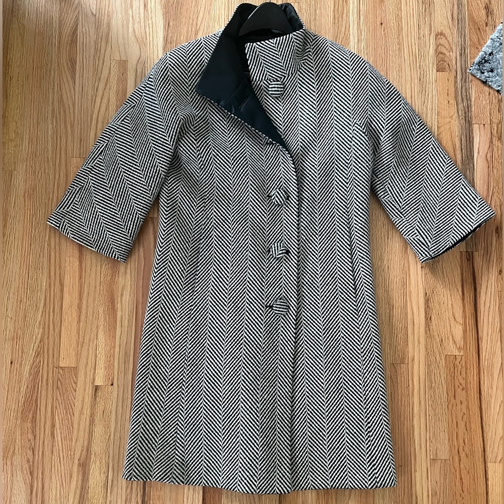 Isaac Mizrahi Black and White Herringbone Coat - reversible